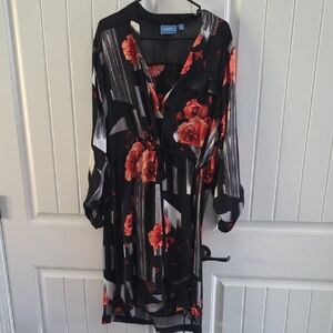 Simply Vera Vera Wang Black Floral Long Sleeve Dress with Red Roses